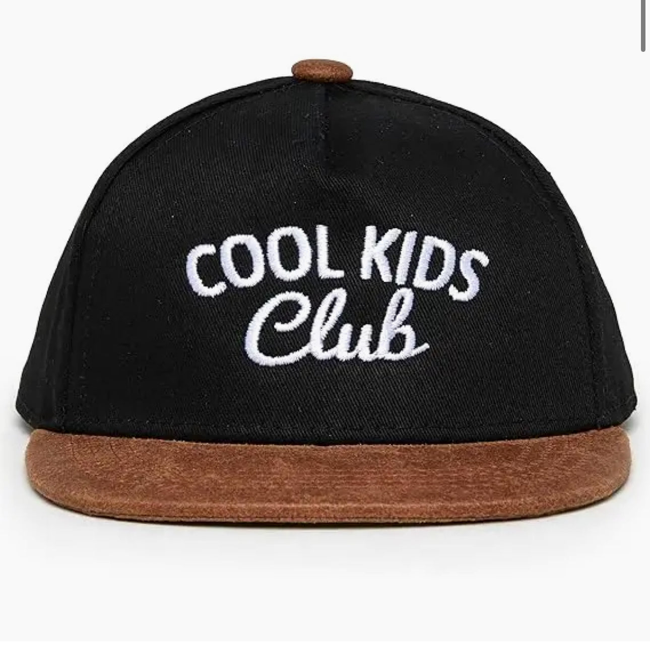 Flat Brim Trucker Hat - Cool Kids Club - Black/Faux Leather