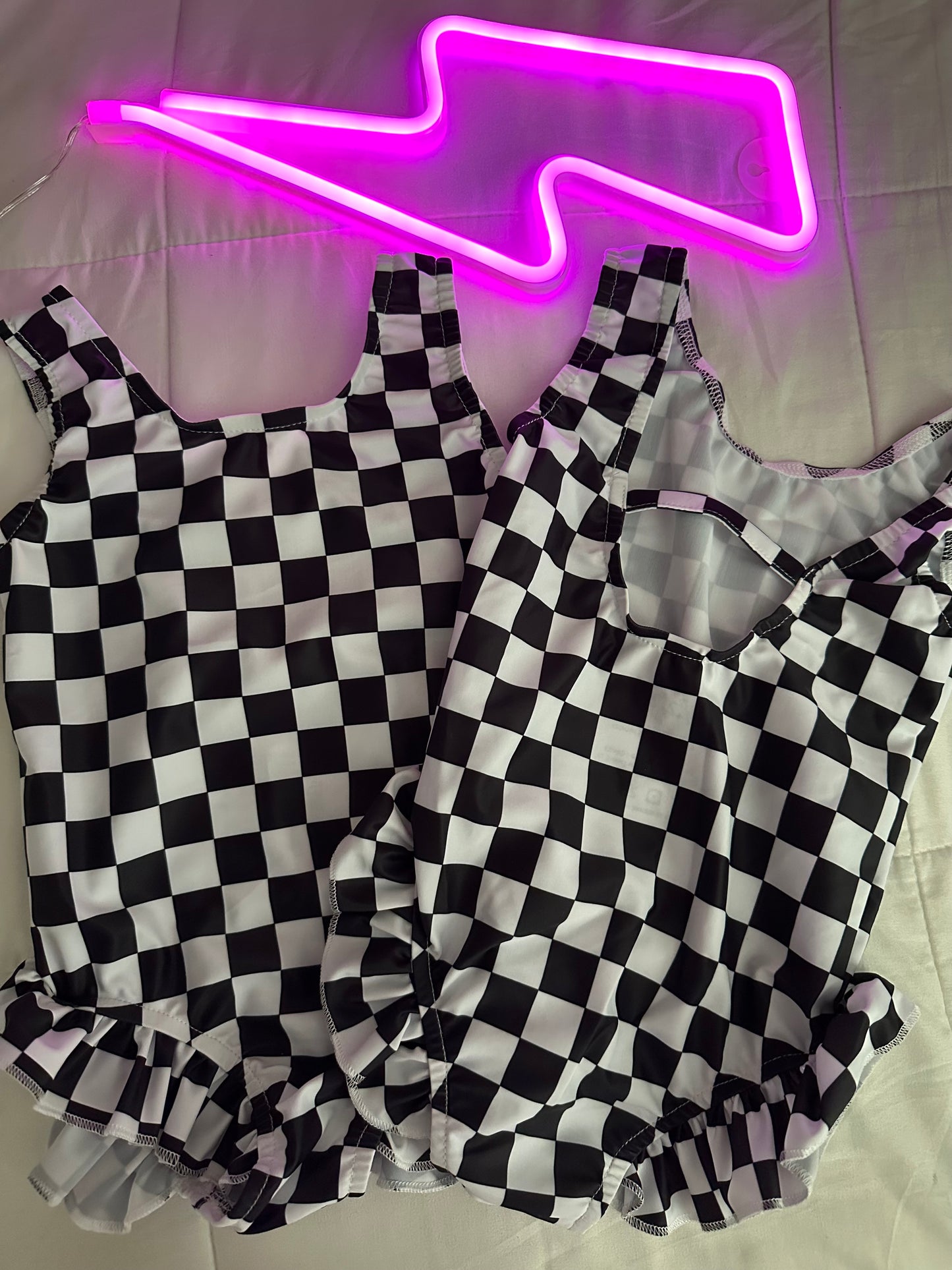 Checkered One Piece Swimsuit